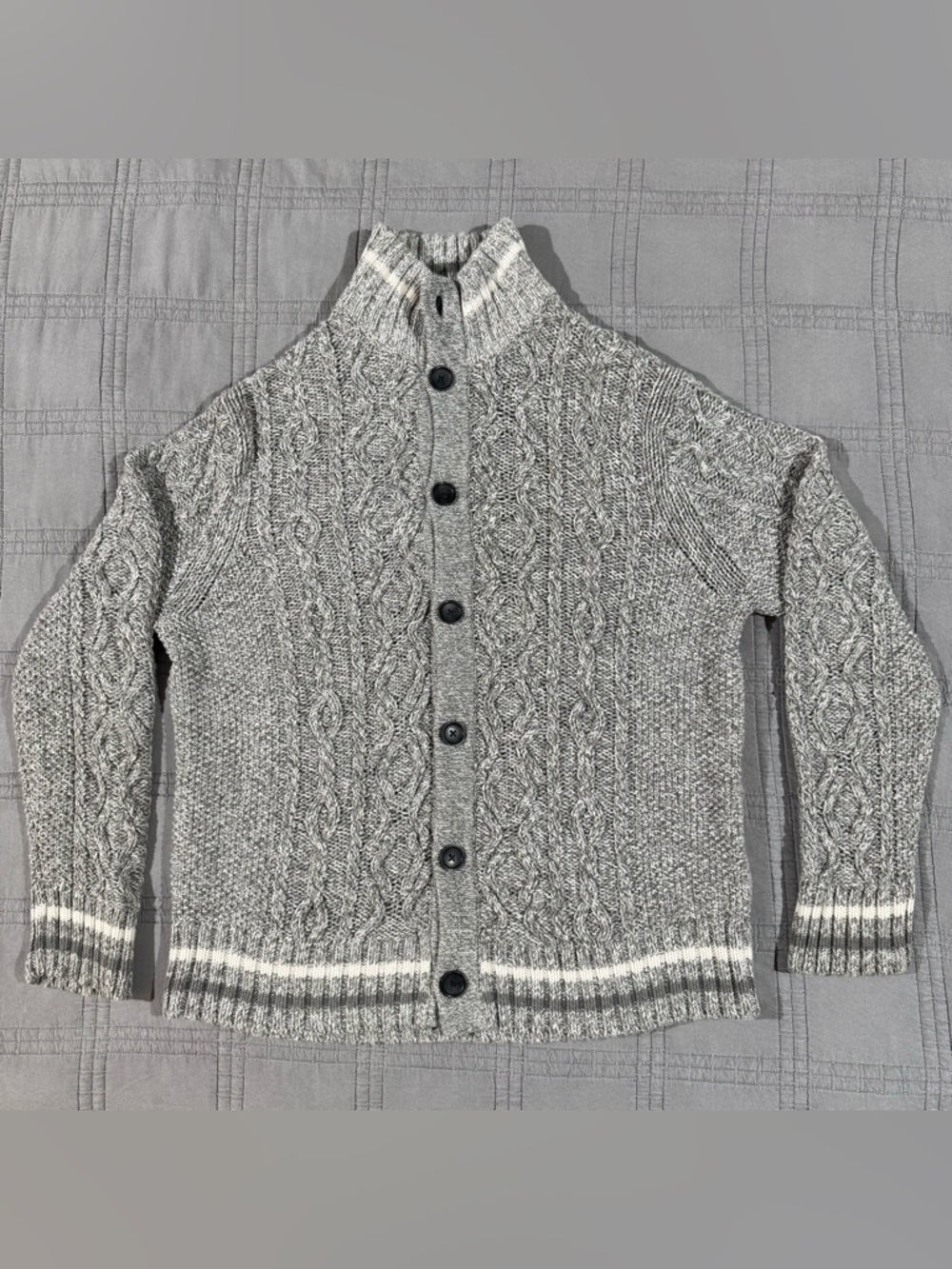 Express Men’s Gray Open Knit Button Up Sweater Cozy Long Sleeve